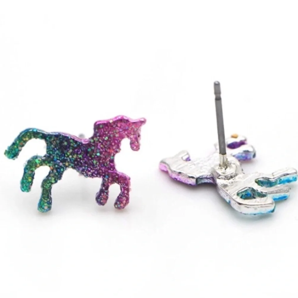 Unicorn Ombré Glitter Festival Sparkle Pierced Stud Earrings NIBag